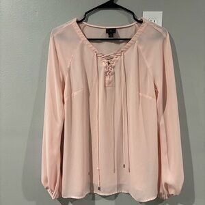 Worthington Light Pink Lace-Up Blouse